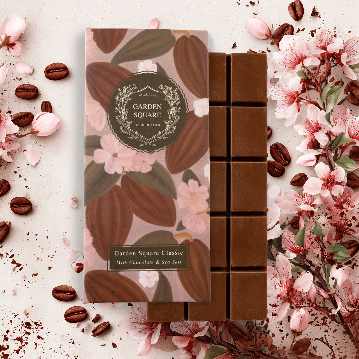 Garden Square Classic milk chocolate bar with retail box, Pella, Iowa